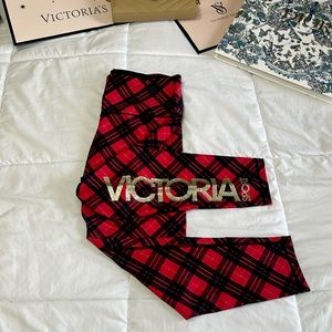 Victoria Secret limited edition Plaid leggings with Gold glitter